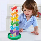 Tooky Toy Wooden Spiral Tower with Marbles - Flower-Themed Ball Track Toy, Ages 3+