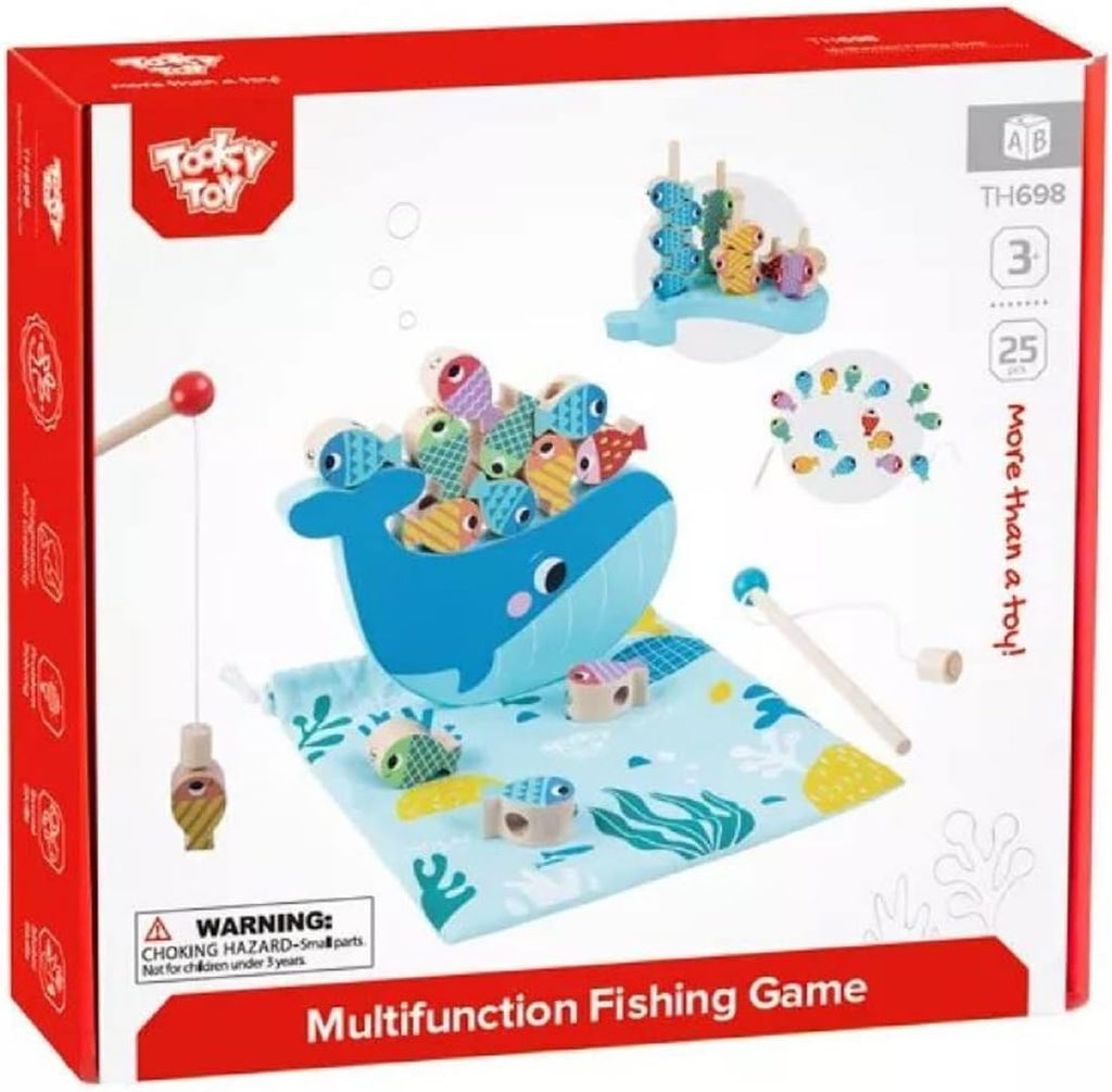Tooky Toy TH698 Wooden Fishing Game 25 Pieces Interlocking Stacking Game