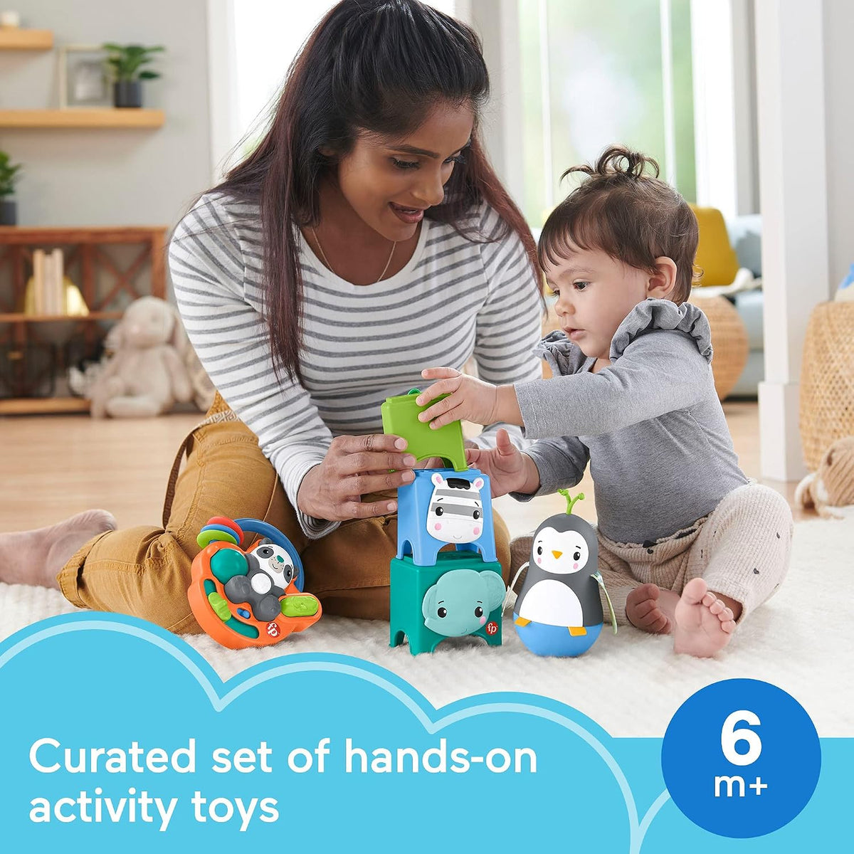 Fisher-Price Hello Hands Play Kit, Curated Gift Set of Activity Toys for Infants Ages 6 Months and Up