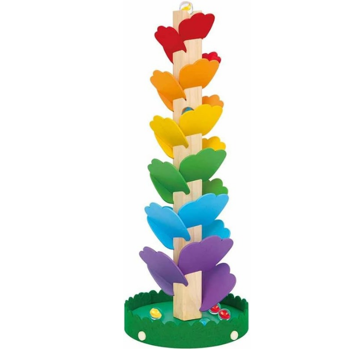 Tooky Toy Wooden Spiral Tower with Marbles - Flower-Themed Ball Track Toy, Ages 3+