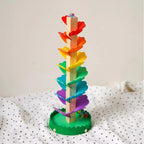 Tooky Toy Wooden Spiral Tower with Marbles - Flower-Themed Ball Track Toy, Ages 3+