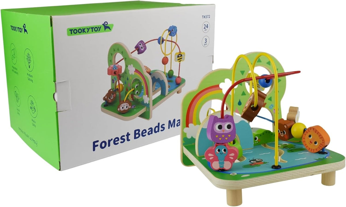 Tooky Toy Forest Bead Maze: Forest Woodland Themed Tabletop Bead Maze with Animals for Kids