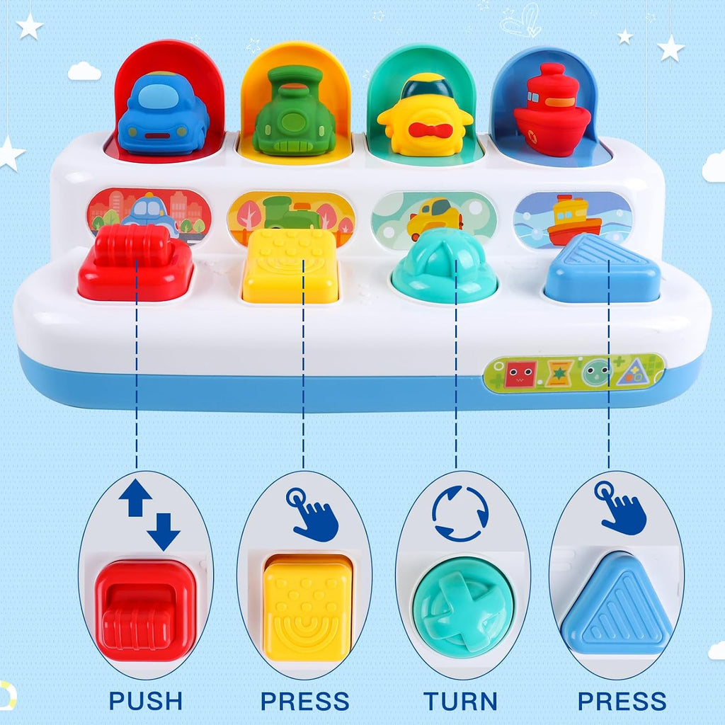 Pop Up Toy Vehicle Style Educational Toy with Push Buttons, Suitable for Children from 18 Months