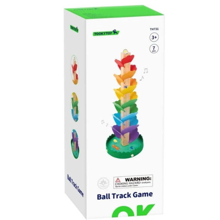 Tooky Toy Wooden Spiral Tower with Marbles - Flower-Themed Ball Track Toy, Ages 3+