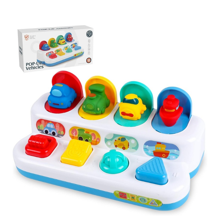 Pop Up Toy Vehicle Style Educational Toy with Push Buttons, Suitable for Children from 18 Months